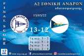 Πρωτάθλημα Υδατοσφαίρισης Ανδρών Α2 - 2022.  Β Φάση, 1η αγωνιστική (εξ´αναβολής): ΝΟ Πατρών - ΟΦΘ 13-12