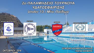 ΝΟΠ: Υδατοσφαίριση μίνι-παίδων (Κ13) Στο Ναύπλιο το πρώτο τουρνουά της νέας περιόδου 2ο Παλαμήδειο τουρνουά υδατοσφαίρισης, 05-07 Οκτωβρίου